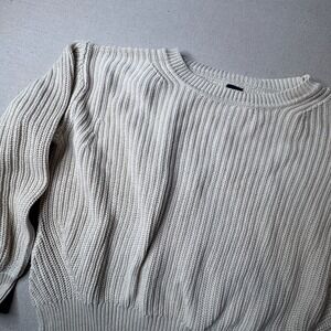 GAP Cream Ribbed Cotton Sweater Women's Medium Chunky Knit Crewneck Cozy Neutral